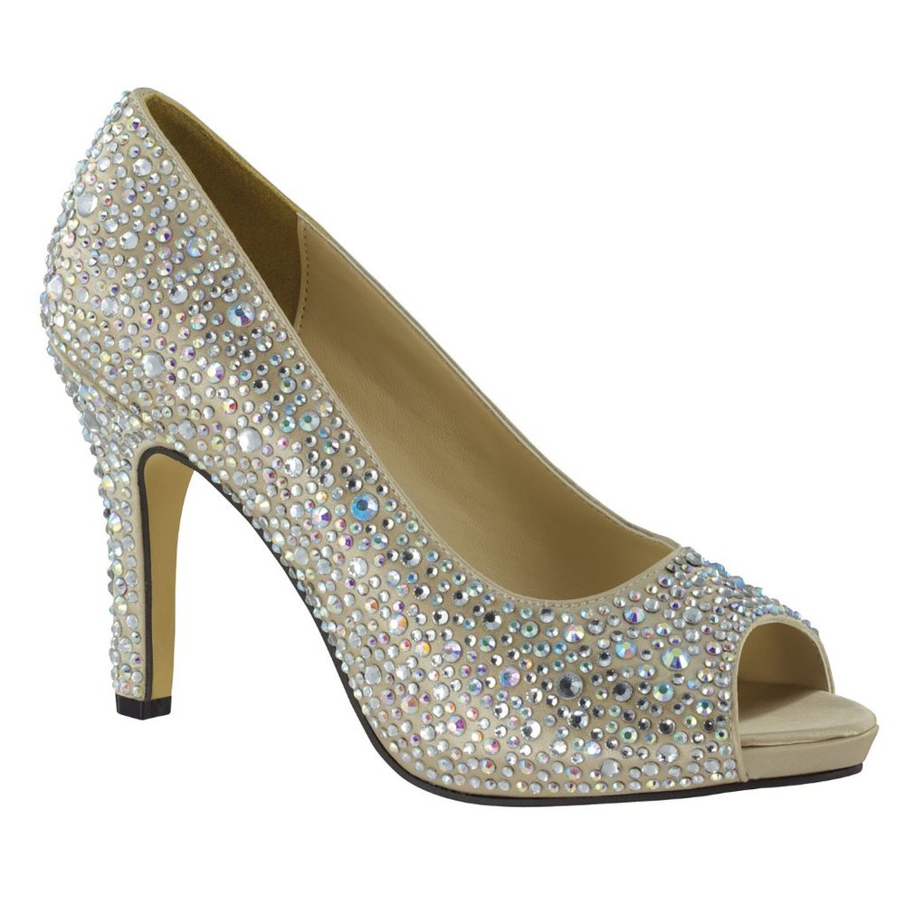 Touch Ups Eliza Champagne Jeweled Peep Toe Pumps